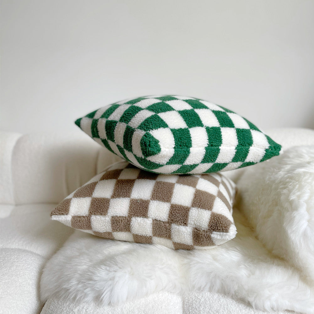 Soft shearling checkered pillowcase