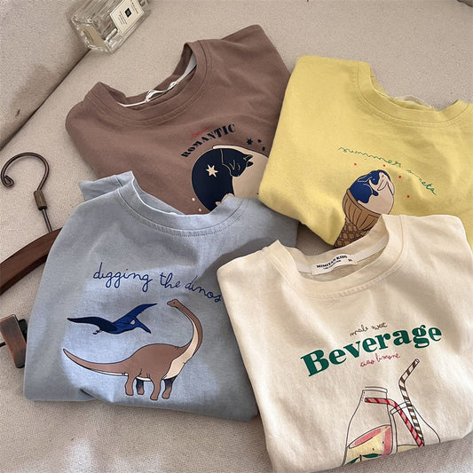 Cartoon printed crewneck t-shirts