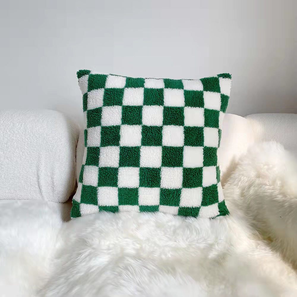 Soft shearling checkered pillowcase